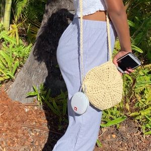 striped white + blue pants